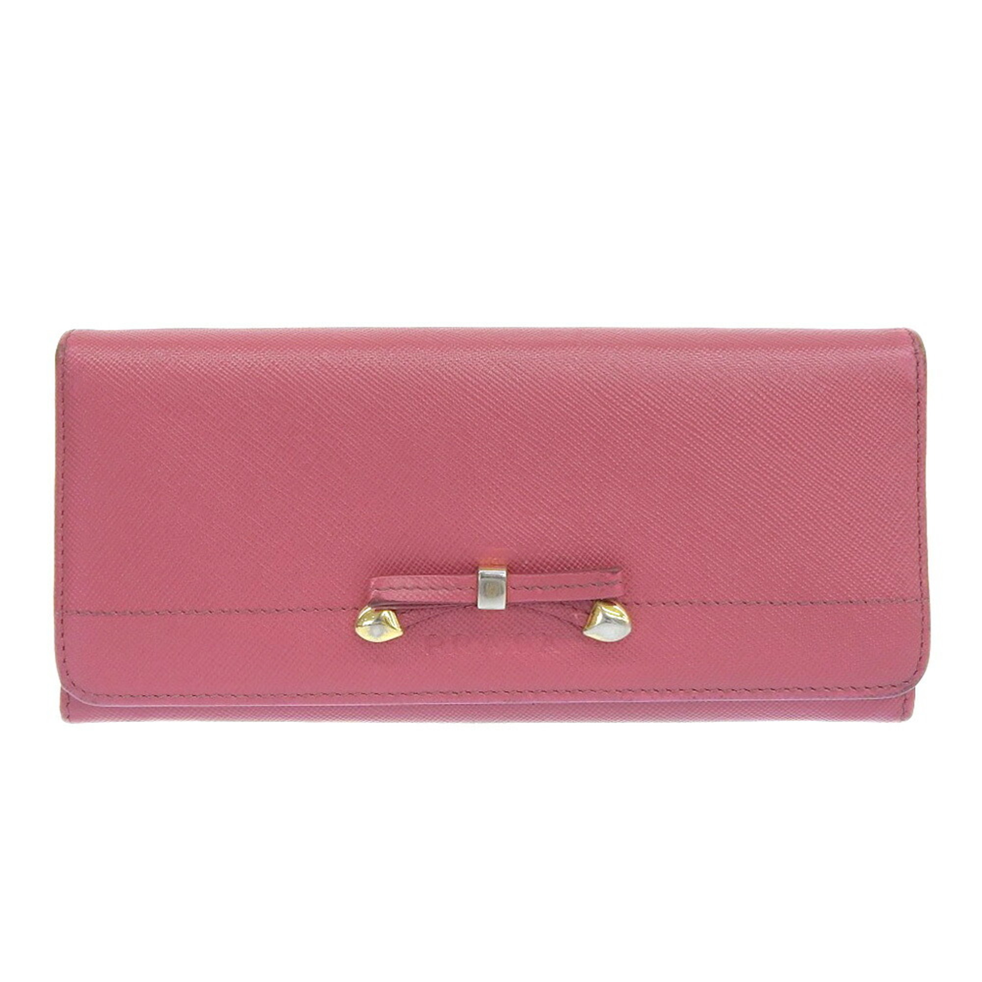 Prada Long Wallet Ribbon 1m1132 Saffiano Peonia Pink Women's
